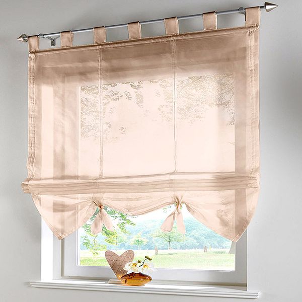 curtain & drapes 1pc window curtains short kitchen sheer voile tulle ribbon roman for living room balcony